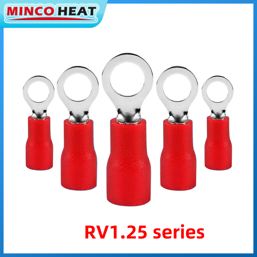 50pcs red RV1.25- 3 4 5 6 8 10 12 Ring Insulated Wire Connector Electrical Crimp Terminal Cable Wire Connector AWG