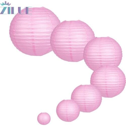 7pcs/set Mixed Sizes(4/6/8/10/12/14/16inch)Paper Lanterns birthday wedding party decorations Round paper lantern Pink color