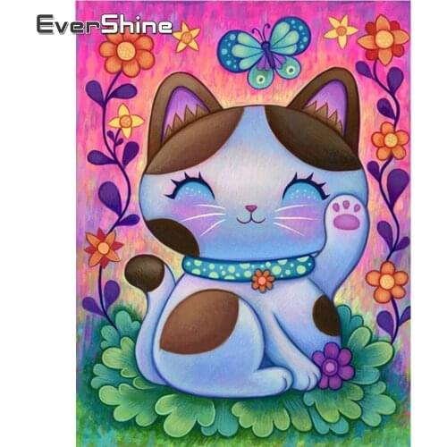EverShine Diamond Painting Cartoon Full Square Drill Diamond Embroidery Cat Cross Stitch Kits Picture Of Rhinestones Home Decor