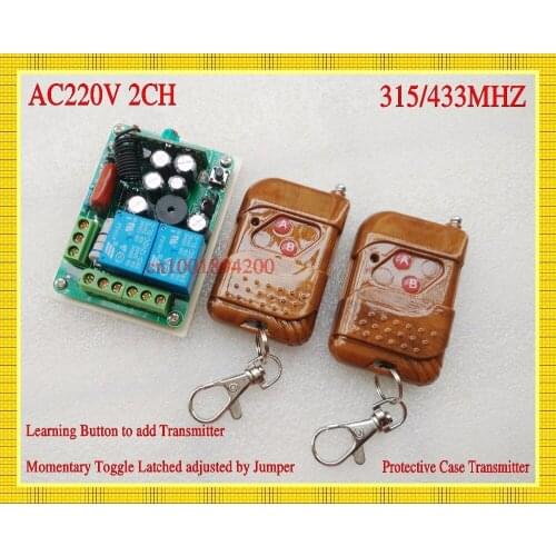 Free Shipping Light Lamp LED Bulb Power Remote Control Switch AC 220V 1CH 10A Relay 2 Transmitter 20-200m RF Wireless Controller