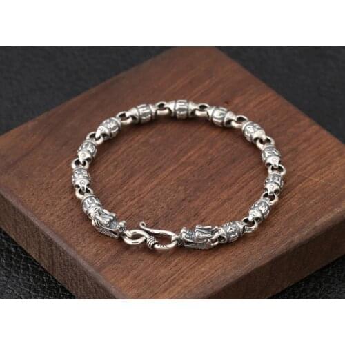 925 Sterling Silver Om Mani Padme Hum Dragon chain bangle Bracelet jewelry A4398