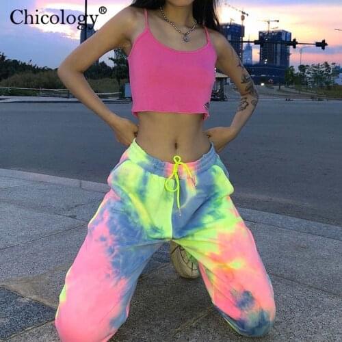 Chicology Neon Tie Dye Joggers High Waist Long Baggy Pants Women Sweatpants Loose Trousers 2020 Winter Fall Streetwear Clothes