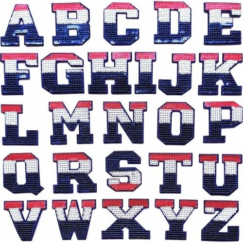 RED WHITE BLACK Sequin Patch English DIY Name Letter Badge For Clothing Alphabet Iron On Embroidery Sticker Sew Accessories