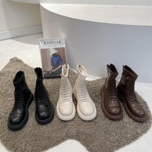 Elastic cross band chelsea boots women back zipper soft tube bota femenina Korean design brown leather winter booties women