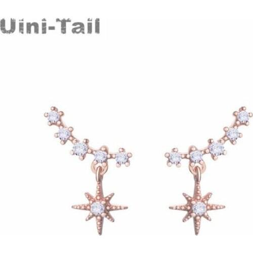 Uini-Tail hot new 925 sterling silver six-pointed star micro-inlay earrings temperament charming wild earrings student jewelry
