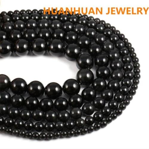 Natural Stone Black Obsidian Round Loose Beads 4 6 8 10 12 14MM Pick Size For Jewelry Making Necklace bracelet 15" Strand