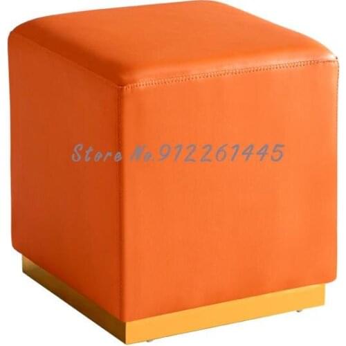 Square Stool Light Luxury Simple Home Living Room Low Stool Soft Leather Pier Italian Shoe Stool Makeup Stool