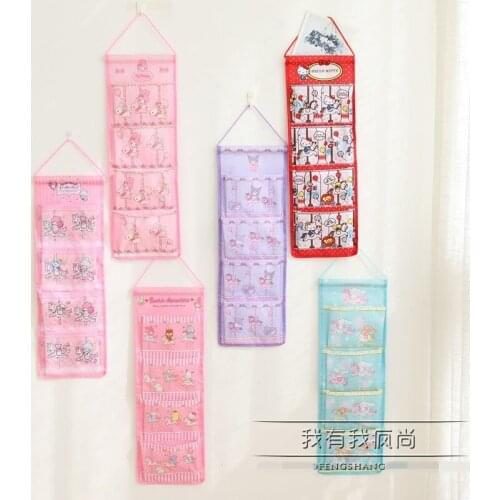 Little Twin Star Rabbit Cat 4 Grids Wall Hanging Organizer Storage Bag Containing Collection Toys Decor Pocket Pouch 6956