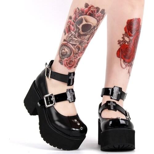 Princess sweet lolita shoes Handmade Gothic Punk series round head rivet color blocking muffin shoes street punk shoes pu939