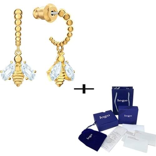 Fashion Gorgeous Bee Crystal Pierced Earrings Gold Exquisite Lucky Lady For Girlfriends Romantic Gifts