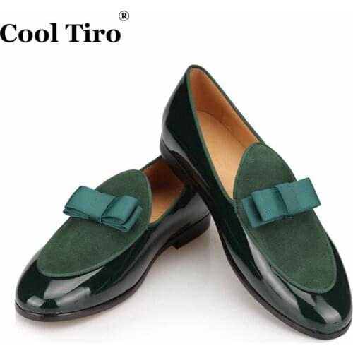 COOL TIRO Patent Leather Suede Loafers Men Moccasins Slip Slippers Bowknot Wedding Dress Mens Flats Gentlemen Casual Shoes