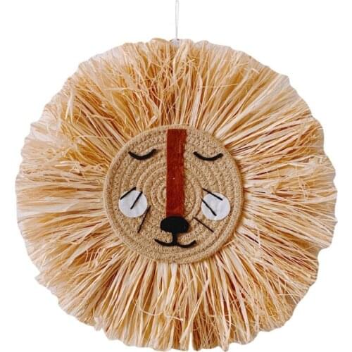 R7RC Nordic Hand-Woven Tiger Lion Wall Decoration Handmade Raffia Hanging Ornament