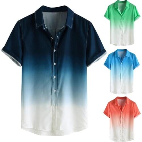 2020 New Stylish Mens Summer Short Sleeve Turn Down Collar Gradient Color Print Button Shirt male Casual Breathable Shirts