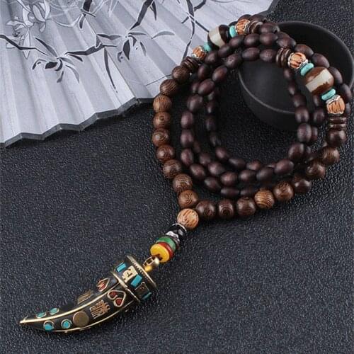 2021 New Ox Horn Pendant Necklace Tribal Fashion Necklace Vintage Ethnic Long Necklace Jewelry Nepal Necklace for Women Men