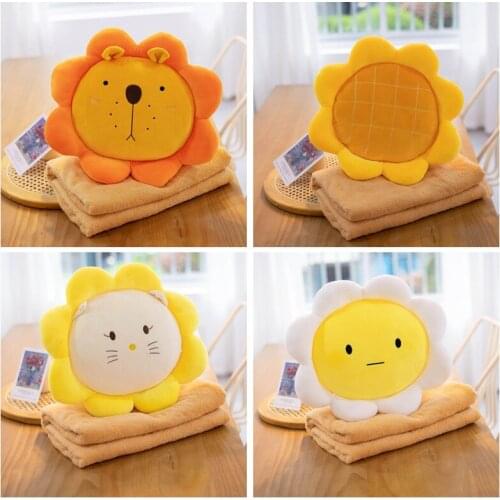 Animals Flowers Plush Pillow Handwarm With Blanket Soft Stuffed Cartoon Sleeping Cushion Household Products Girls Birthday Gift