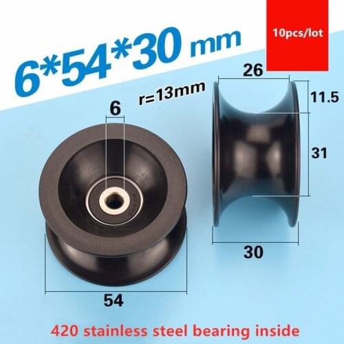 10pcs U groove Plastic coated stainless steel bearing 636RS 6*54*30mm POM roller wheel nylon pulley diameter 25mm track guide