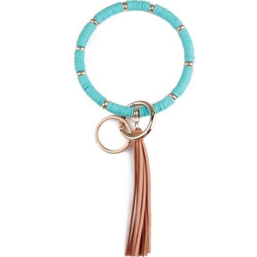 Polymer Flat Beads Brown Velvet Tassel Pendant Keychains Rings Bangles for Women Polymer Beads Key Chain Bangles