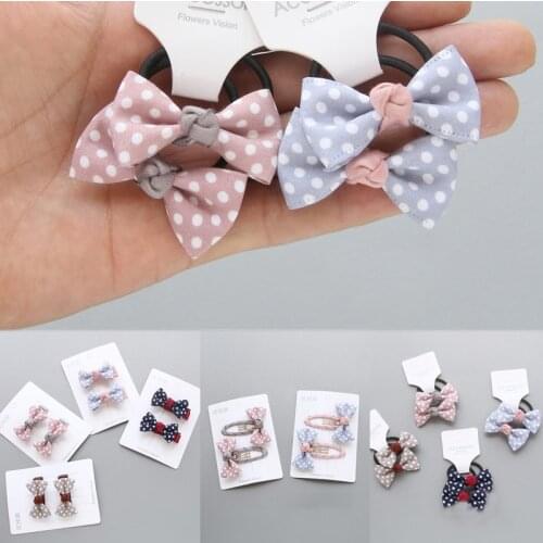 Hair Rope Graceful New Wave Point Hair Clips Hair Band Princess Bowknot Kids Cloth Children Adjustable Elastic Girls 1Pair Kids
