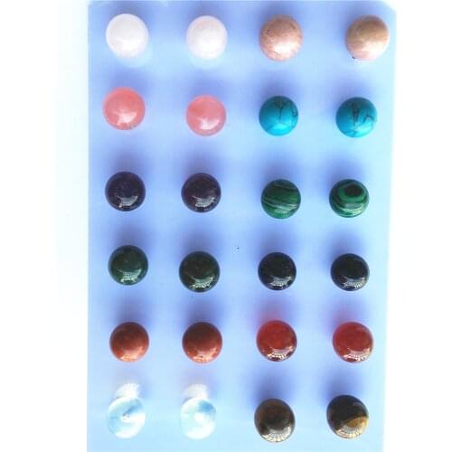 Hot New Simple Trendy 10MM Round Beads Natural Stone Stud Earrings Push Back for Women Fashion Cute Small Wholesale 12Pair