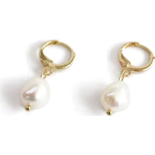 SRCOI Gold Color Small Freshwater Pearls Earrings Irregular Geometric Circle Charms Earrings For Women 2019 Ear Piercing Huggie