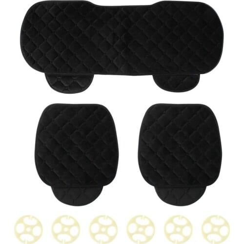 Grey 3Pcs/Set Front/Back Car Seat Pads with Buckles Square Soft Cotton Car Seat Cushion Auto Chair Pad Mat Hot