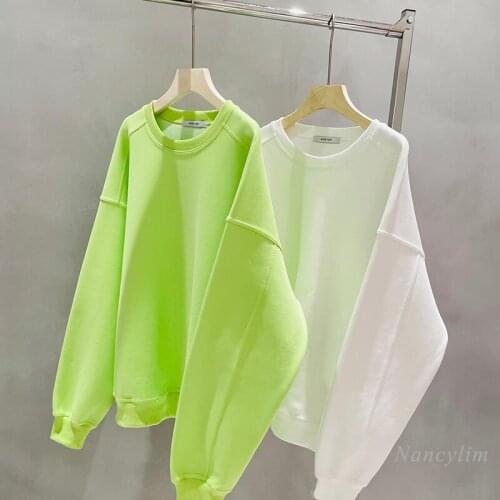 Round Neck Sweatshirt for Women Spring and Autumn New Loose Korean Style Pink Hoodies Ladies Students Casual Pullovers