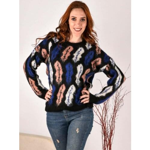 Crew Neck Knitwear Sweater womens clothing stylish elegant slim happy business woman working woman female student university di