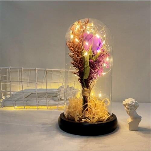 Eternal Rose Dry gypsophila Flower Sea Lavender LED Copper Light in Vase Valentines Day Mothers Day Gift for Wedding Decor