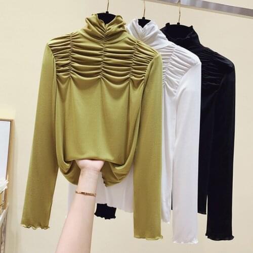 Turtleneck T Shirt Korean Style Slim T-shirts 2021 Tshirts Cotton Long Sleeve Autumn Tops Tee Shirt Femme Harajuku Shirt Black