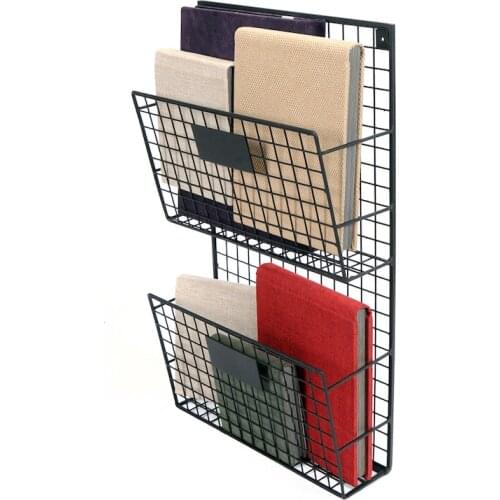 Iron Wall Shelf Grid Wire Magazine Holder, Bookshelf 2-Eyed Vertical Document Rack WD233-D2