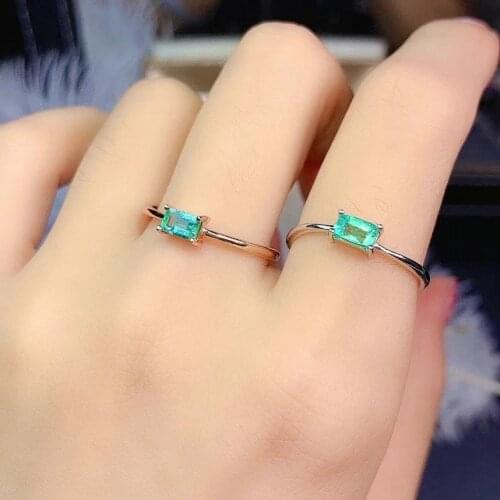 Fashion grace delicate 3*5mm round Natural green Emerald Ring S925 Silver Natural Gemstone Ring Womens girl party gift ewelry