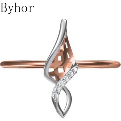 Byhor Solid 14K White+Rose Gold 0.029ct H/SI Single Cut Natural Diamonds ring Wedding Women Fine Jewelry Trendy кольцo кольцa