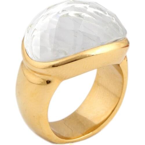 Gold-Color Stainless Steel Wedding Rings Jewelry Fashion Rings For Women Party Jewelry With White Stone