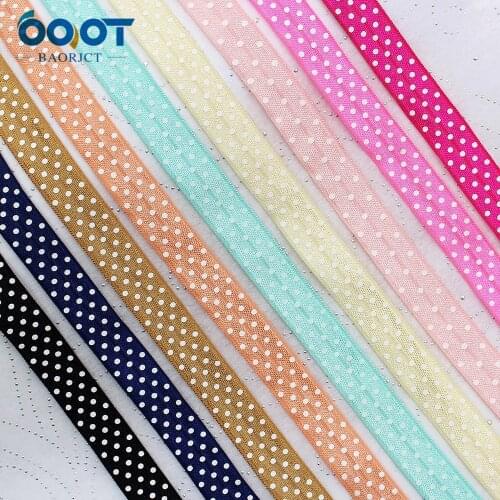 10yards 5/8'' Dot bronzing Ribbon Elastic Foldover Elastics Stretch Hair Ties Headbands for Baby Girls Hair Bow E-20508-875