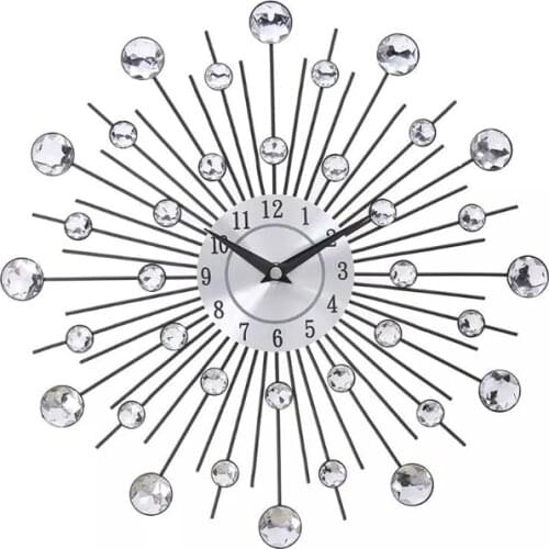 33cm Large Size Vintage Metal Crystal Sunburst Wall Clock Large Morden Wall Clocks Design Home Art Decor