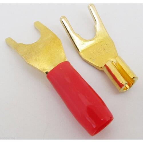4Pcs Gold Plated Tuning Fork Banana Spade Plug Solderless Speaker Cable Power Terminals AUG889