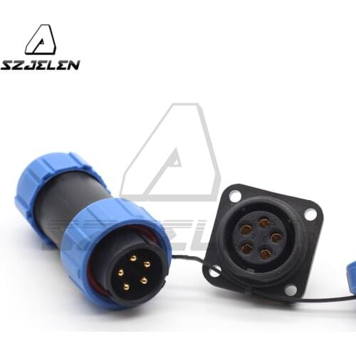 SP21 5 Pin Connector Outdoor Automotive Square Panel Mount Waterproof Connectors Male and Female Plug & Socket IP68