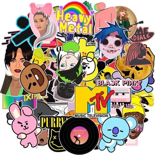 50 PCS Cartoon Singer Stickers Waterproof PVC Decals Skateboard Fridge Snowboard Guitar Motorcycle Laptop Kids Sticker Pack