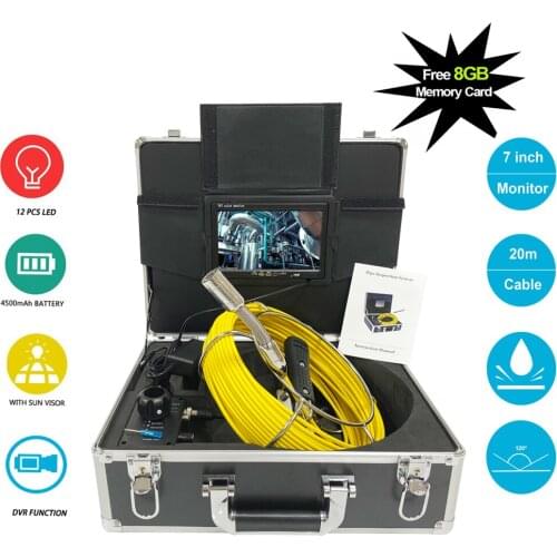 7'Screen 23mm Drain Pipe Sewer Inspection Camera System 20M 30M 40M 50m Cable Waterproof Camera 1000 TVL With 12pcs LED