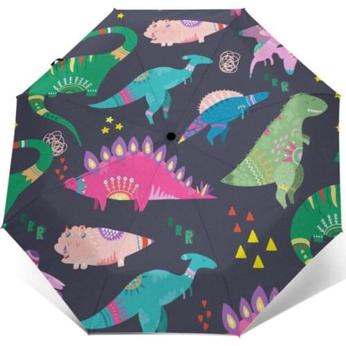 Automatic Umbrella Colorful Dinosaur three-fold umbrella women men rain umbrella