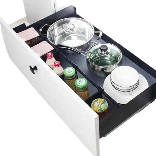 Black Kitchen Cabinet Pull Rail Basket Drawer Pots Cookware Tableware Cereal Boxes Jars Wok Saucepan Storage Rack Organizer