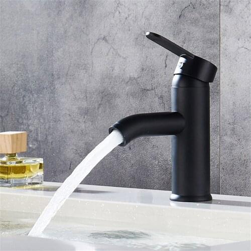 Black Bathroom Faucet Stainless Steel Paint Basin Faucet Cold And Hot Water Mixer Washbasin Sink Tap Single Handle Deck Mounted