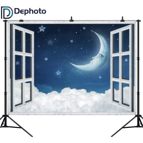 Dephoto Window Moon stars Clouds Baby birthday Photography Backgrounds Customized Photographic Backdrops For Photo Studio