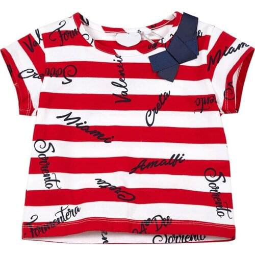 Little Maven New Summer Kids Clothing Short O-neck Red Striped Cool Bow Tee Knitted Cotton 1-6yrs Girls Casual Tshirt