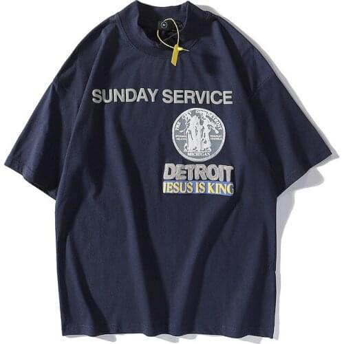 Sunday Service Kanye West Foaming Printing Short Sleeve Tshirts For Men Women Turtleneck Hip Hop Loose Fit Cotton Summer T Shirt