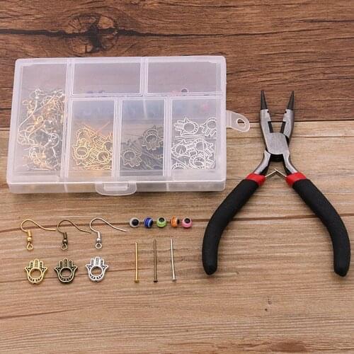 1Set 191Pcs 5 Styles 3 Color Fatima Hamsa Hand Evil Eye Charm Kit Vise Pendant With Box Material For DIY Jewelry Earring Making