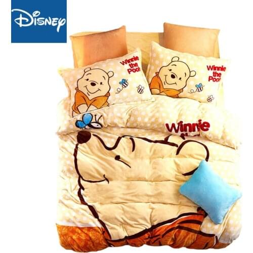 Disney Winnie The Pooh Print Flannel Comforter Bedding Sets Single Double Queen Size Fitted Sheet Bedspread Kidss Bedroom Decor