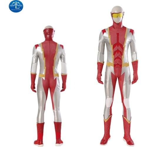 Manluyunxiao Flash Season 7 Impulse Cosplay Costume Carnival Halloween Outfit Men Leather Jumpsuit Red Silver