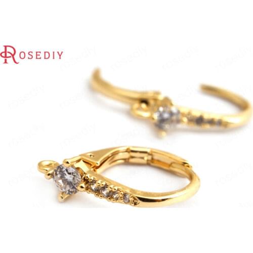 34944)4PCS 15MM 24K Gold Color Brass with White Zircon Drop Shape Earrings Hooks High Quality Diy Accessories Jewelry Findings