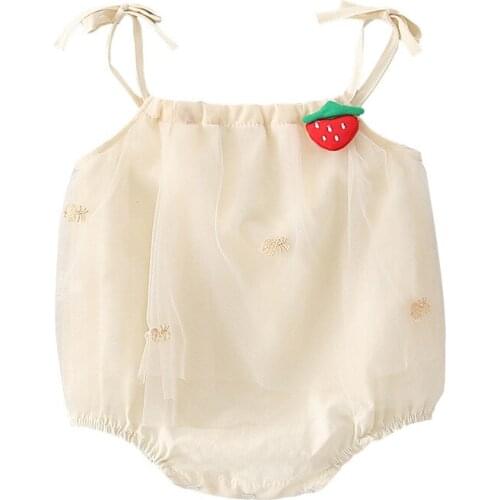 Summer Newborn Baby Girl Cute Mesh Bodysuit Cartoon Strawberry Print Color Pure Color Baby Costume 2020 Soft Jumpsuit Outerwear